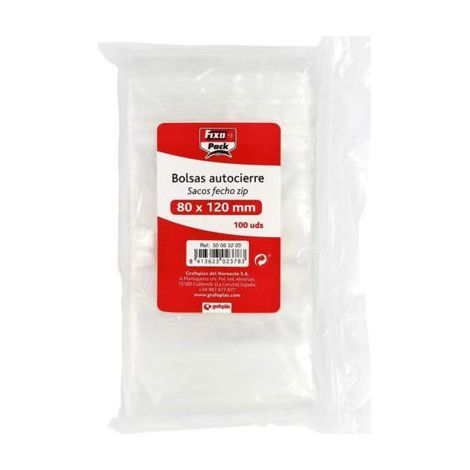 PACK 100 BOLSAS POLIETILENO 50 MICRAS AUTOCIERRE ZIP 80X120MM FIXO 50063200