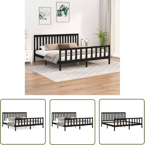 The Living Store Cadre de lit sans matelas noir 200x200 cm bois massif de pin - Cadre De Lit - Lit Double - Lit En Bois - Lit Design - Chambre À Coucher (1/5)