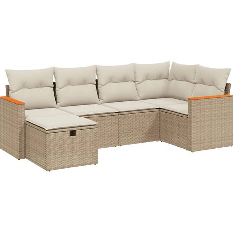 Set Divano da Giardino 6 pz con Cuscini Beige in Polyrattan vidaXL (1/4)