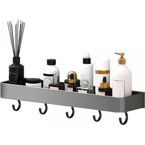 Mensole portaoggetti da parete per bagno, mensola per doccia in alluminio, mensola galleggiante con gancio, grigio, 30 cm, strato singolo