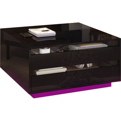 ELVMI Quadratischer Couchtisch mit Hubplatte, Klappplatte, Schublade und App-gesteuertem LED-Licht, Schwarz (1/5)