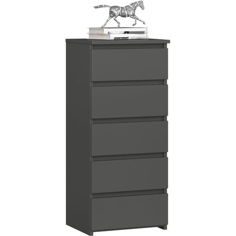 Akord – Commode enfant 5 tiroirs graphite – Dimensions 40x35x92 cm – Panneau stratifié – Limiteur d'extension de tiroir