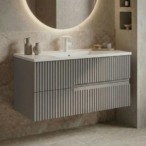 Meuble vasque suspendu 90 cm taupe 2 tiroirs RIVIA (1/5)