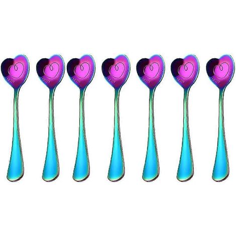 Ensemble de 7 cuillères en acier inoxydable, cuillères en forme de cœur, cuillères à café, cuillères à dessert, cuillères à glace, cuillères à thé, cuillère d'amour, joli cadeau pour les fêtes HBR (1/3)