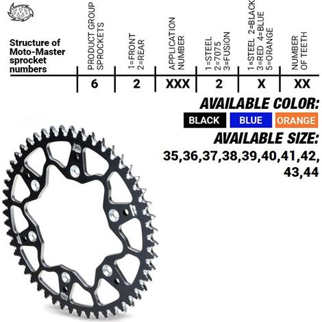 Corona Moto-master in alluminio T7075 (ergal) 4644 40 (464440) KTM SX 50/SX 50 mini '02- , SX-E5 E-bike '19-, gasgas MC 50 MC-E E-bike '21-, husqvarna TC 50 '17, TC 50 mini '18-. E-bike EE 5 '19- (cat