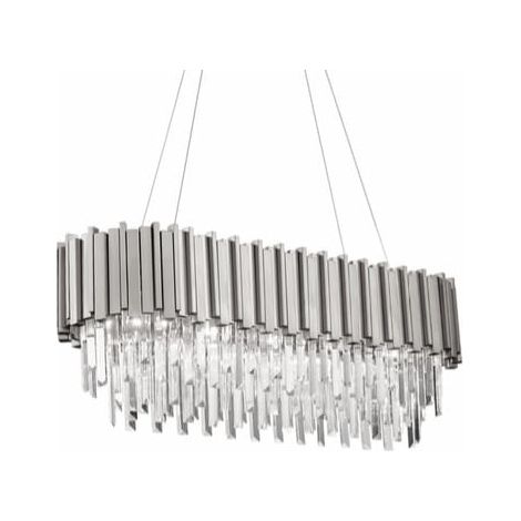 Lustre long en cristal chromé - Lustre allongé en cristal de 80 cm de long, finition chromée (1/5)