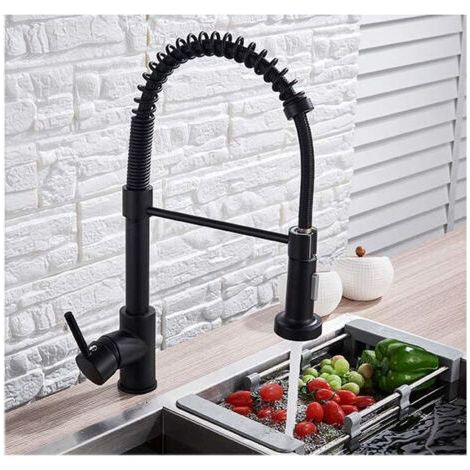 Robinet mitigeur d'évier de cuisine en laiton noir, robinet simple, bec extractible pivotant (1/5)