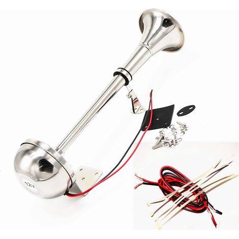 Klaxon de voiture 160db Marine Boat Klaxon Silver 12V Car Klaxon électrique avec support de montage Trompette Camion Corne En Acier Inoxydable 304 Car Horn pour 12V camion bateau moto etc (1/5)