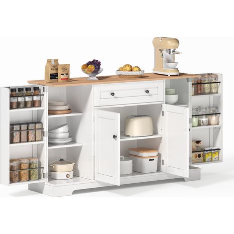 Aparador de Cocina con 1 Cajon, 4 Puertas y Estantes Ajustables, en MDF, para Cocina y Comedor, 138 cm, Natural y Blanco (1/5)