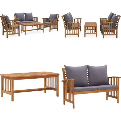 Salon de jardin 4 pcs avec coussins Bois d'acacia solide - Salon De Jardin - Mobilier De Jardin - Ensemble De Jardin - Banc En Bois - Acacia - Home & Living (1/5)