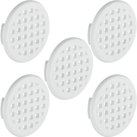 5 rejillas de ventilación redondas de plástico, diámetro empotrado de 31 mm, altura de 6 mm, cubierta protectora para techo, pared y carpintería, color blanco. (1/3)