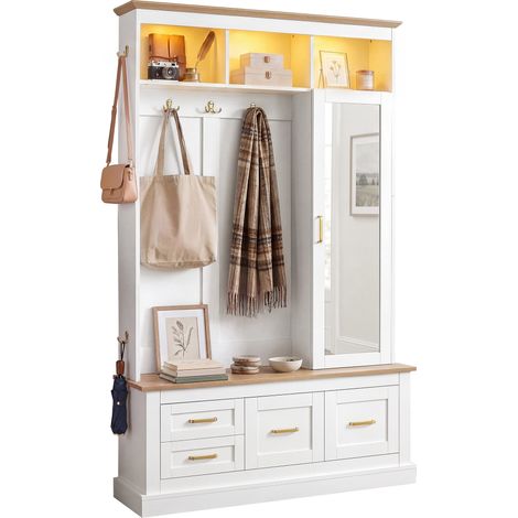 Portemanteau compact avec miroir et banc, rangement d'entrée avec armoire à chaussures et crochets, porte-manteau, meuble d'entrée compact, ensemble de meubles d'entrée, armoire d'entrée pour couloir, (1/5)