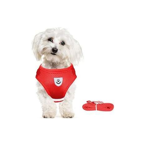 Hundegeschirr mit reflektierender Leine, verstellbar, atmungsaktiv, rot, Größe L