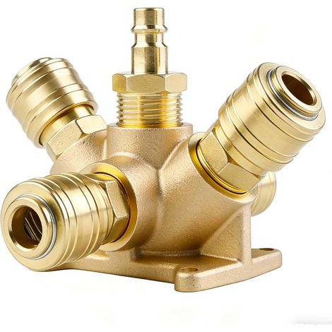 Distributeur d'air comprimé - Prise murale - Raccord d'air comprimé en laiton - Avec 3 raccords rapides NW 7,2 et 1 raccord mâle G 1/2" - Raccord rapide d'air comprimé (1/5)