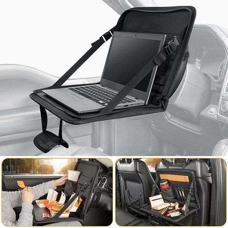 Car Steering Wheel Tray, Laptop Table with Cup Holder, Car Organizer, Adjustable Foldable Car Meal Tray, Fits Most Vehicles