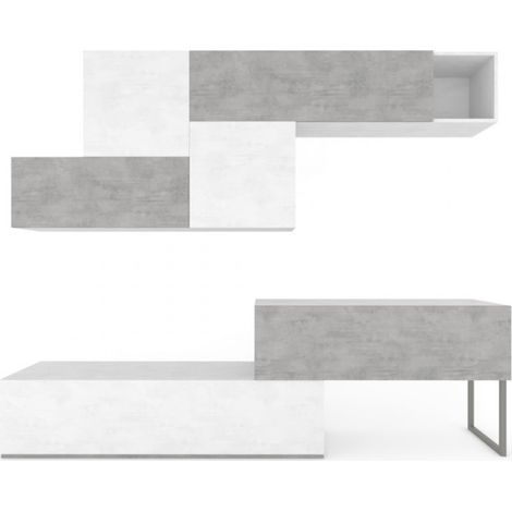 Composición de armario de 247L x 45P x h202 – Acabado en Blanco Mate y Cemento – Sarmog