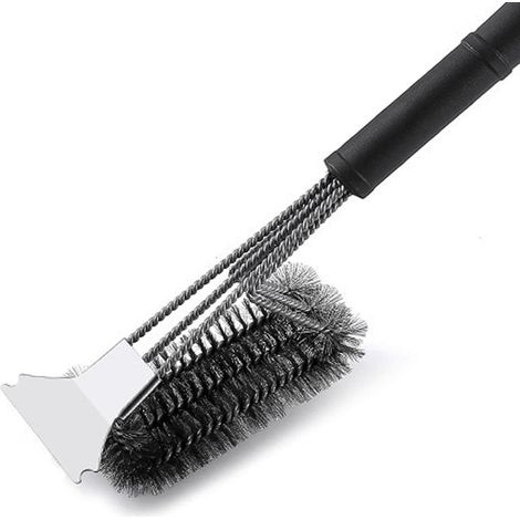 Brosse de Nettoyage de Barbecue, Brosses pour Gril en métal avec Poils à Trois et Grattoir, Poignée Extra Longue & Nettoyage à 360°, Accessoires de BBQ pour Tous Les Grils Extérieur (1/5)