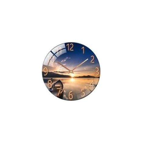 Runde Glaswanduhr, 30 cm (12 Zoll), geräuschlos, ideal für Wohnzimmer, Schlafzimmer, Flur oder Büro, Sonnenuntergangsblau