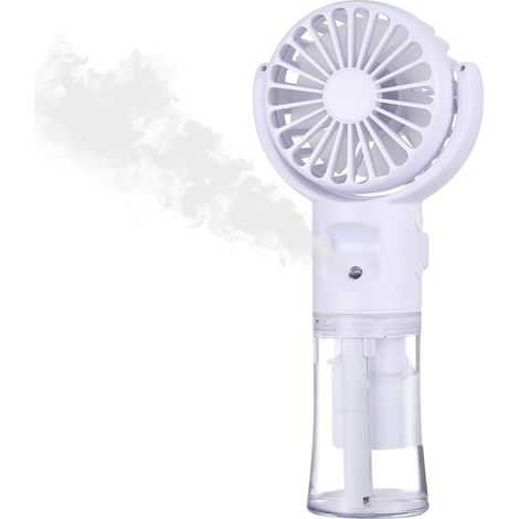 Tragbarer Nebelventilator, wiederaufladbarer Mini-Handventilator, tragbarer Ventilator mit 4 Geschwindigkeiten, tragbarer USB-Ventilator, Reisezubehör für Outdoor-Büro-Camping (weiß)