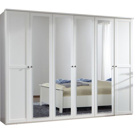 Kleiderschrank 270cm, 6-türig, weiß mit Spiegeltüren, CROPANI-43 (1/4)