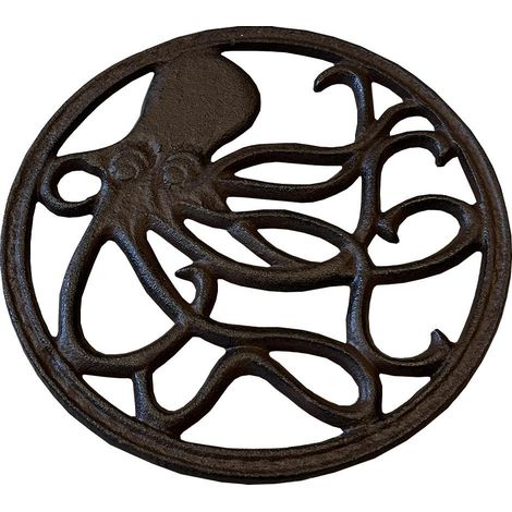 Cast Iron Round Octopus Themed Table Trivet (1/5)