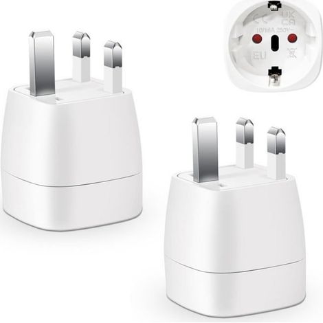 2pcs Adaptateur de Prise Type G, 2500W Max, Compact, Pour Voyage UK, Irlande (1/5)