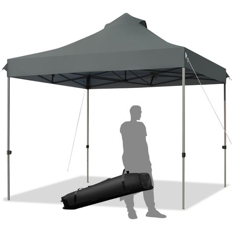 Tendone pop up 3x3m pieghevole impermeabile con borsa a ruote, Tenda da festa all'aperto facile da montare Grigio scuro (1/4)