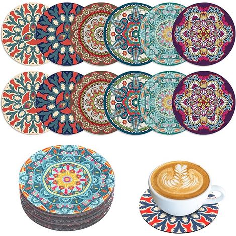 Dessous de Verre, Motif Mandala de 10cm, en Caoutchouc Réutilisables, Antidérapants et Résistants à la Chaleur, pour Cuisine Salon Bureau Table (Coloré I) (1/5)