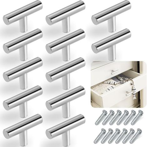 Ulisem 12 PCS Poignee de Meuble Cuisine Acier Inoxydable 5032mm Poignée Meuble T Bouton (1/5)