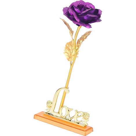 Rose artificielle en feuille d'or 24 carats, cadeau romantique pour la Saint-Valentin, décoration de table (violette) (1/5)