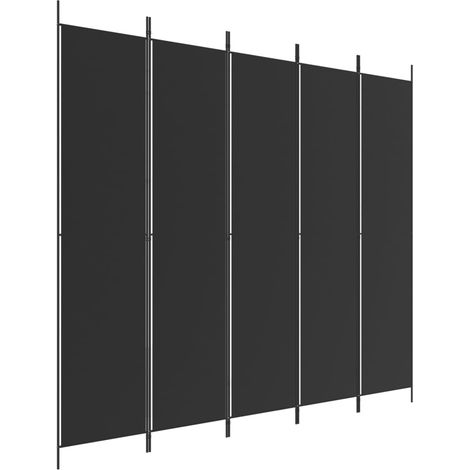 Paravent Cloison de séparation 5 panneaux, Pour Jardin, Balcon, Terrasse Noir 250x220 cm Tissu OIB6130E