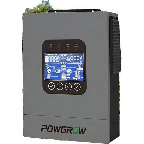 Inversor solar híbrido, potencia de 5000 W, voltaje de 24 V, corriente de carga de 160 A, rango MPPT de 60-450 V, dimensiones de 44,50 x 38,50 x 16,50 cm. (1/5)