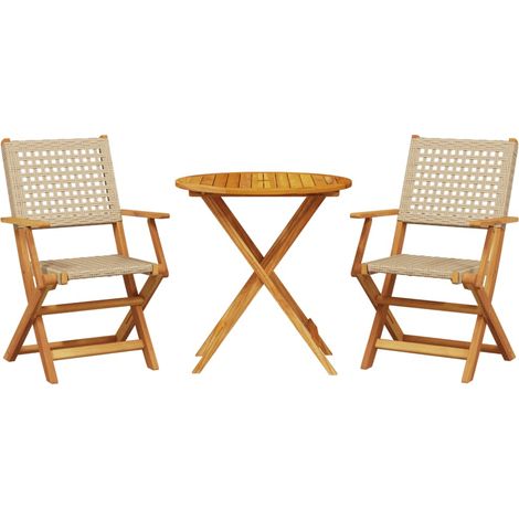 Maison Exclusive - 3-tlg. Bistro-Set Beige Poly Rattan und Massiv