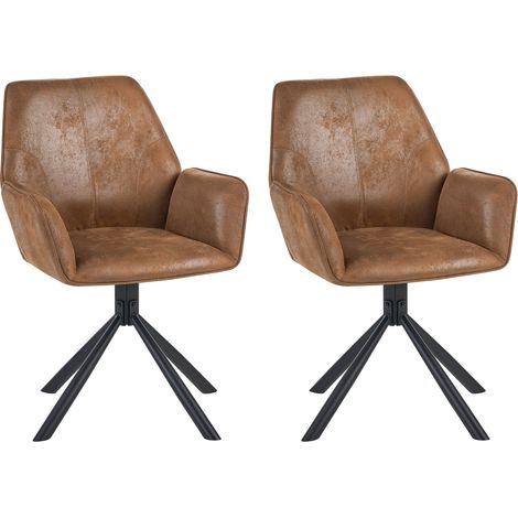 Conjunto de 2 sillas de comedor giratorias con reposabrazos de gamuza sintética marrón claro Warner (1/5)
