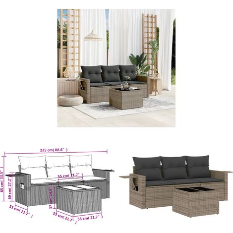 4-tlg. Garten-Sofagarnitur mit Kissen Grau Poly Rattan - Gartenmöbel - PE-Rattan Möbel - Outdoor Lounge Set - Sofasatz - Esszimmergarnitur - Home & Living (1/3)