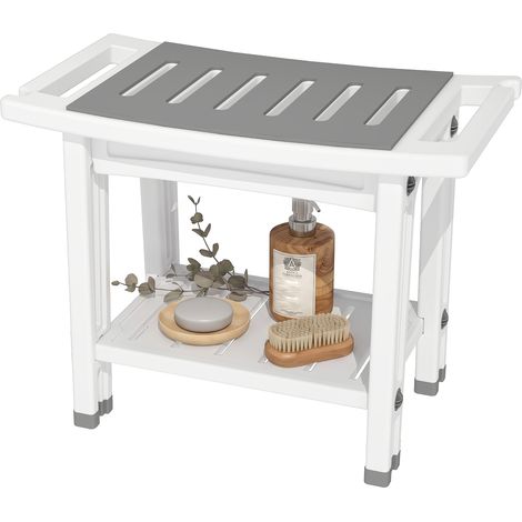 HOMCOM Sgabello da Bagno in HDPE con Ripiano Portaoggetti, Bianco (1/5)