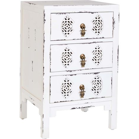 Mesita de madera con 3 cajones blanco 45x36x70 (1/5)