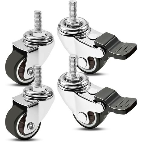 Möbelrollen 25 mm mit 2 Bremsen, schwenkbare Möbelrollen mit M6x15 mm Gewindeschaft, leise, rutschfest, für 360 Grad drehbare Stühle, schützt Böden (1/5)
