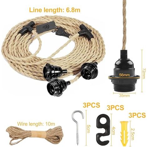 Hemp Rope Pendant Light E27 Sockets with Switch (1/4)
