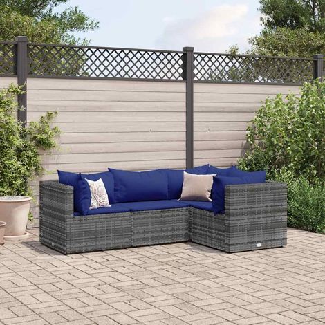 Salon de jardin modulable 4 pièces en résine tressée gris avec coussins, 30.55kg - PANGIVO (1/5)