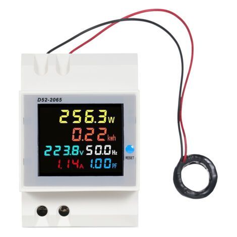 FENOPLASTICATesteur de compteur d'énergie monophasé numérique 6 en 1 D52-2065, montage sur rail DIN, moniteur de tension, courant, facteur de puissance, consommation active (kWh), 40 V à 300 V CA, 100 (1/5)
