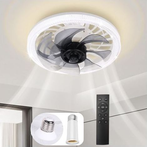 Plafonnier ventilateur de plafond silencieux 4 vitesses Vent réversible 3 températures de couleur Télécommande dimmable LED