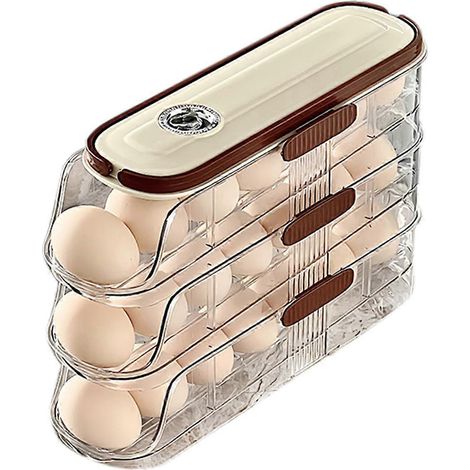 Boîte de rangement automatique à œufs de grande capacité pour réfrigérateur, avec roulettes, support pour conserver les œufs frais, ustensiles de cuisine ménagers C (1/5)