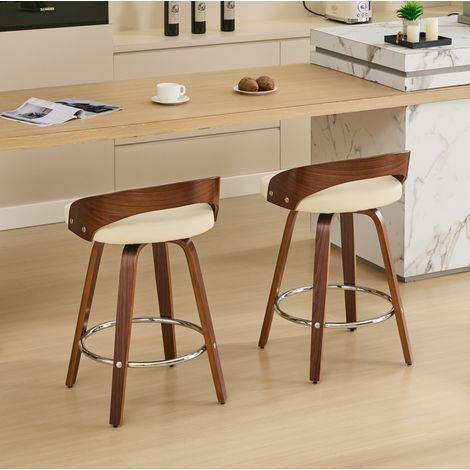 Barhocker drehbar mit PU-Leder und Holzgestell Beige OKMYHOME (1/5)