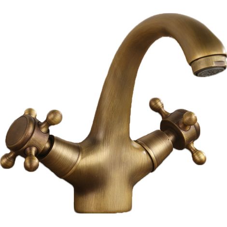 Robinet Mitigeur de Lavabo / Évier en Cuivre Antique, Style Européen Rétro, Rotatif, Robinet à Double Manette pour Salle de Bain / Cuisine (1/3)