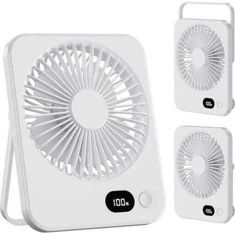 Ventilateur de Bureau, Mini Ventilateur Portable avec Batterie Rechargeable de 3600 mAh Silencieux 180° Inclinable Petit Ventilateur Maison/Bureau/Voyage/Extérieur Blanc (1/5)