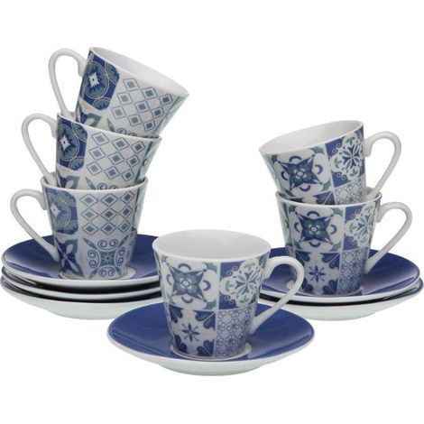 VERSA tazas porcelana cafe azurita 80 ml , Juego de 6 tazas de café Azurita, un conjunto elegante y funcional que aporta un estilo mediterráneo moderno a tus momentos de café. Perf