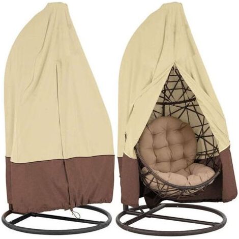 Lot de 2 Housses de Fauteuil Suspendu Jardin Rotin Osier Fauteuil Suspendu Imperméable Housse, Housse de Protection pour œufs Chaise, Housse Fauteuil à Bascule Résistant à eau et Poussière (Beige, 232 (1/4)