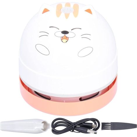 Aspirateur de Bureau de Conception Animale Mignon, Mini Balayeuse de Poussière de Table de Charge USB avec Clavier de Conception Rotatif à 360 ° sans Fil pour Bureau à Domicile(Chat) (1/5)