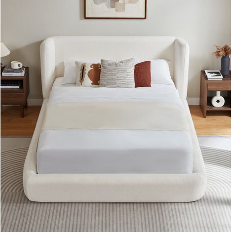 Letto matrimoniale 140x200 cm in acciaio crema con testiera imbottita – MEUBLIV (1/5)